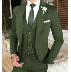 This is a premium Three Piece Suit by Groom Wear Studio crafted from high quality fabric and imported materials. Our products are handcrafted by experienced tailors who make sure the that the stitching is precise, lining is proper and the overall product is sturdy enough to not go out of shape for more than a few years. Also all our products have extra margins in their length, sleeves, sides so it's easily alterable if your size changes after some time. To see more available colours and designs in this collection, Check out the 'Classic premium Three Piece Suit Section. *This is a premium Three piece set waistcoat,  jacket and a trouser  *We also offer customization so we can provide you an even better fit if you massage us your measurements (in inches) of Chest, Stomach, Waist, Hip, Shoul Green Wedding Suit Sets, Wedding Green Suit, Suit For Men Engagement, Tofino Wedding, Engagement Suits, Suit Groom, Suit Green, Suit For Men, Suits Men