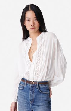 Coco Blouse Viscose and Cotton White , Vanessa Bruno Style Jane Birkin, Jean Blouse, Jane Birkin Style, Style Roots, Styling Clothes, Romantic Blouses, Outfit Chic, Jane Birkin, Vanessa Bruno