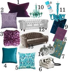 a collage of different types of pillows and couches with the numbers on them