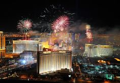 fireworks are lit up over the las vegas strip