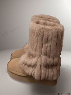 PopRose - Cozy Women's Snow Boots with Faux Fur and Leather Details Fuzzy Uggs, Furr Boots, Preppy Uggs, Puffy Shoes, Heel Boots Outfit, Cute Winter Shoes, Cute Ugg Boots, Winter Uggs, Fur Boots Women