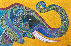 an elephant is painted in bright colors