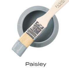 a paint can with a brush in it and the words pasteley written on top