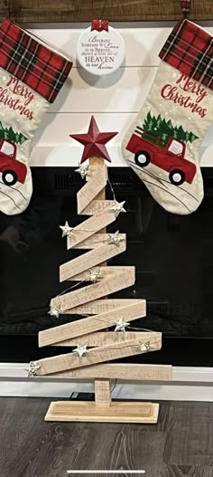 a christmas tree made out of wooden planks