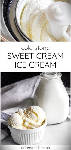 an ice cream recipe with two pictures showing how to make cold stone sweet cream in the microwave