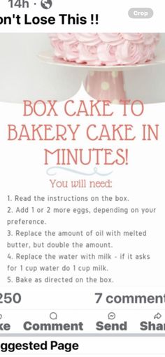 an advertisement for a bakery called box cake to bake in minutes