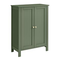 a green cabinet with two doors on it