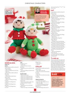 the knitting pattern for two knitted dolls is featured in this article, with instructions to make