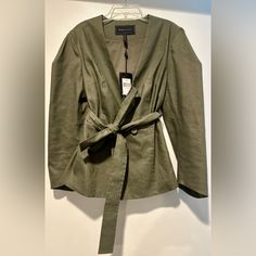 Nwt: Bcbgmaxazria Green Olive Blazer Sz: Small Fitted Fall Blazer For Brunch, Fitted Fall Brunch Blazer, Chic Fitted Outerwear For Brunch, Fitted Outerwear For Fall Brunch, Fitted Outerwear For Brunch In Fall, Elegant Fall Outerwear For Brunch, Elegant Fitted Outerwear For Brunch, Olive Blazer, Green Olive