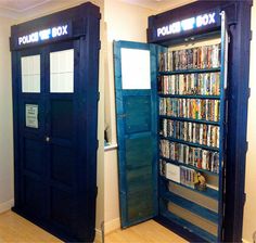 an open book case with many books in it