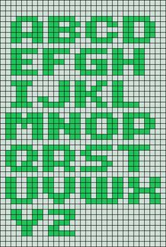 a cross stitch pattern with green letters and numbers on the bottom half of each letter