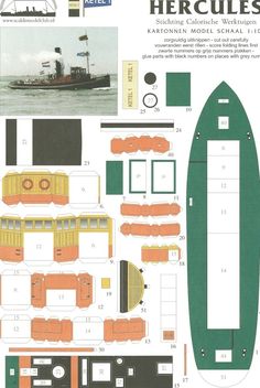 a paper model of a boat and some other things in it's layouts