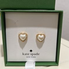 Brand New Beautiful Kate Spade Pearl Heart Earrings In Gold Tone Super Cute!!! With Box Included! Pearl Heart Earrings, October Jewelry, Fit Accessories, Crystal Ball Earrings, Kate Spade Heart, Kate Spade Earrings Stud, Kate Spade Studs, Peach Earrings, Emerald Green Earrings