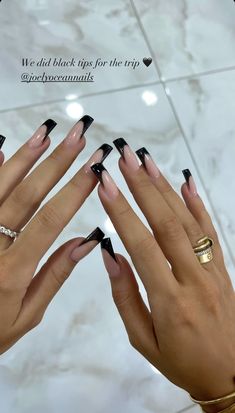 Black French Tip, Tropical Nails, Drip Nails, Blush Nails, Short Square Acrylic Nails, Black French, Acrylic Nails Coffin