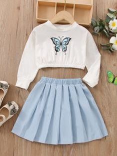 Cute Outfits For Eight Year Olds, Blue Butterfly Clothes, Cute Clothes For Ten Year Olds, Outfits For 11-12, Cute Summer Outfits For Girls 9-10, Summer Outfits Girly Cute, Clothes For Girls 7-8, Aesthetic Clothes Skirts, Cute Outfits For Girls 9-10 Kids Clothes