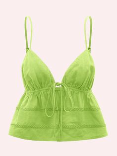 Lime Green Boho Collar  Woven Fabric Plain Cami Embellished Non-Stretch Summer Women Tops, Blouses & Tee Emerald Green Top, Crop Cami Top, Shein Icon, Looks Party, Women Tank Tops, Boho Green, Cropped Cami, Cami Crop Top, Shein Tops