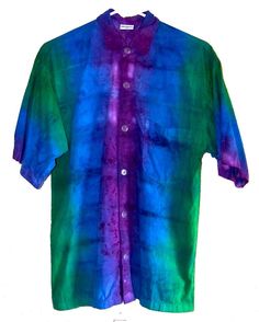 THIS IS A PRE-ORDER, ITEMS WILL SHIP IN 1-3 WEEKS If you need it fast, check out my OOAK and READY TO SHIP listings Consult me for rush orders on custom clothes, extra fees may apply Green, blue and purple ombre dyed men's Maui cotton button down shirt. S- CHEST 40, LENGTH 29 M- CHEST 42, LENGTH 29 L- CHEST 48, LENGTH 30 XL- CHEST 54, LENGTH 31 2XL- CHEST 57, LENGTH 31 3XL- CHEST 63, LENGTH 34 With ombre dye technique I take a color and fade it into another and back out again on my clothes. I lo Hand Dyed Casual Summer Shirt, Casual Hand Dyed Summer Shirt, Casual Hand Dyed Shirt For Summer, Casual Summer Hand Dyed Shirt, Blue Pre-washed Relaxed Fit Shirt, Blue Relaxed Fit Pre-washed Shirt, Blue Casual Pre-washed Shirt, Casual Pre-washed Blue Shirt, Maui Style