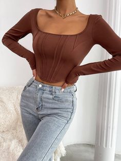 Fit: RegularSeason: Spring.Fall.WinterSleeve length: LongBody closure: NoneStyle: ClassicNeckline: SquareType of wash: Machine wash cold Basic Top Outfit, Bardot Crop Top, Early Fall Outfits, Trendy Fall Outfits, Current Fashion Trends, Outfits Winter, T-shirts & Tank Tops, Early Fall, Outfit Inspo Fall