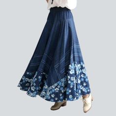 Introducing the 2023 Spring-Summer Collection's Nonconformist Silhouette & Flare Denim Skirt ââ‚?an effortless blend of unconventional trend and contemporary fashion!Why You'll Adore ItThis long skirt is textured to make a statement. Its high-waisted silhouette and rubber closure are made for comfort. while its intricate embroidery and subtle distressed pattern bring an air of vintage charm. No wonder it's the perfect blend of free-spirited chic and vogue style.Distinctive Features Boho Style: E Non-stretch High Waist Denim Skirt For Spring, Summer Stretch Denim Skirt, High Waist Cotton Skirt For Summer, Non-stretch Denim Wide-leg Skirt, Non-stretch Wide Leg Denim Skirt, Non-stretch Denim Wide Leg Skirt, Dark Wash High Waist Cotton Skirt, Spring Non-stretch Denim Skirt, Bohemian Dark Wash Bottoms For Spring