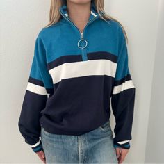 Urban Outfitters Blue/ Navy / White Quarter Zip With Ring Silver Zipper Sweater New! Pet Free, Smoke Free Household Originally 69 Dollars White Quarter Zip, Zipper Sweater, Zippered Sweater, Silver Zipper, Urban Outfitters Women, Urban Outfitters Tops, Ring Silver, Navy White, Quarter Zip