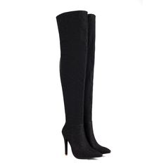 Shop Black Glitter Pointed Toe Stiletto Heel Fashion Thigh High Boots color Black for Anniversary, Going out, Hanging out with worldwide Free shipping & Free return. Glamorous Thigh-high Party Boots, Glamorous Thigh High Heeled Boots For Party, Glamorous High Heel Knee-high Boots For Night Out, Elegant Thigh High Heeled Boots For Party, Fitted High Heel Glitter Boots, Fitted Glitter High Heel Boots, Glitter High Heel Boots Fitted, Elegant Knee-high Winter Party Boots, Elegant Knee-high Boots For Winter Parties