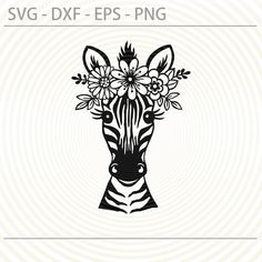 a zebra head with flowers on it's forehead and the words svg dxf