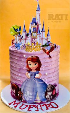 a birthday cake with a princess castle on top