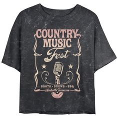 Wrangle up a new look in this Juniors' Country Music Fest Poster Cropped Graphic Tee. Wrangle up a new look in this Juniors' Country Music Fest Poster Cropped Graphic Tee. FEATURES Short sleeves CrewneckFABRIC & CARE Cotton Machine wash Imported Size: X Large. Color: Black. Gender: female. Age Group: kids. Letter Print Tops For Fall Music Festival, Letter Print Top For Fall Music Festival, Cotton Graphic Print Tops For Country Festivals, Black T-shirt For Fall Music Festival, Black Letter Print Tops For Country Concerts, Black Short Sleeve Tops For Country Concerts, Music Fest Poster, Fest Poster, Cropped Graphic Tees