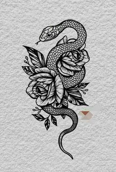 a snake and roses tattoo design