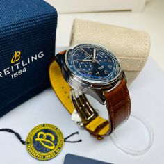 Excellent Condition. Almost Indistinguishable from New. includes All Original Boxes, Papers, Hang Tag, Bezel Protector, Digital Warranty Card from Breitling. 1 Owner Watch COSC 4606742 AB1510 Paying homage to three generations of inventors – Léon, Gaston & Willy Breitling – the Premier Duograph displays Breitling’s watchmaking expertise with its split second complication. As Willy Breitling said, the Premier is an “unmistakable stamp of impeccable taste”. This latest generation of Premier chrono Luxury Chronograph Watch As Gift, Luxury Blue Watch Accessories For Formal Occasions, Designer Watch Accessories With Subdials As A Gift, Blue Leather Chronograph Watch For Formal Occasions, Timeless Formal Chronograph Watch With Original Box, Luxury Blue Chronograph Watch For Formal Occasions, Designer Chronograph Watch For Formal Occasions, Classic Leather Chronograph Watch As Gift, Elegant Brown Chronograph Watch As A Gift