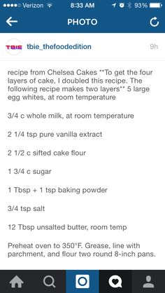 the recipe for this cake is displayed on an iphone screen, and it appears to be in english