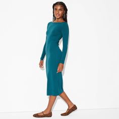 Jersey midi dress from Wild Fable™ in a solid shade. Features a boat neckline and long sleeves . Made from extra-lightweight cotton-modal blend with a touch of spandex for comfortable wear. Pullover style completes the look and allows for easy on and off. If you're not satisfied with any Target Owned Brand item, return it within one year with a receipt for an exchange or a refund. Wild Fable™: A look for every story. Versatile Midi Dress For Fall, Ribbed Bodycon Midi Dress, Sweater Maxi Dress, Knit Midi, Long Sleeve Maxi, Long Sleeve Mini, Knit Midi Dress, Midi Dress Bodycon, Teal Green