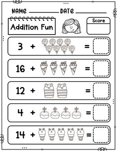 the addition fun worksheet for kids to practice counting and adding numbers with pictures