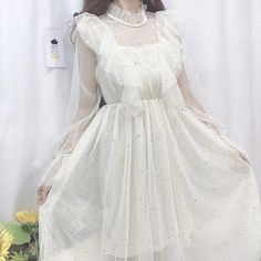 Fairy Dresses, Fairy Aesthetic, Soft Girl Aesthetic Kawaii Princess Tulle Fairy Dress, Kawaii Princess, Romantic Princess, Mori Girl Fashion, Fairy Dresses, Twinkling Stars, Cottagecore Fashion, Soft Girl Aesthetic, Petal Sleeve