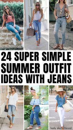 24 Super Simple Summer Outfit Ideas with Jeans Super Casual Date Outfit, Hot Weather Jeans Outfit, Summer Breakfast Outfits Casual, Cute Summer Evening Outfits, Summer Movie Date Outfit Casual, How To Style Jeans In Summer, Casual Weekend Outfits For Women Summer, Summer Fashion Jeans, Summer Jean Outfits 2023