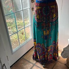 Flying Tomato Maxi Skirt. S Nwt Bohemian Skirted Rayon Bottoms, Fitted Bohemian Rayon Skirt, Relaxed Bohemian Maxi Skirt, Long Vacation Skirt, Green Bohemian Maxi Skirt With Elastic Waistband, Flying Tomato, Maxi Skirt, Womens Skirt, Skirt