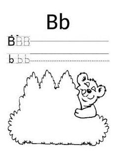 the letter b worksheet with an image of a bear and trees on it