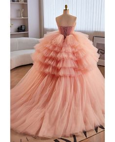 Get 10% off now! Buy stunning ruffled big ballgown pink prom dress with train at cheap price online. Free stable shipping and pro custom service since 2009. Prom Dress With Flowers, Prom Dress With Train, Dress With Train, Dress With Flowers, Puffy Dresses, Pink Prom Dress, Pink Prom, Flowers Online, Formal Party