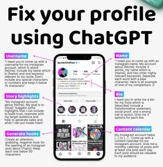 an advertisement with the words fix your profile using chatgtt on it's screen