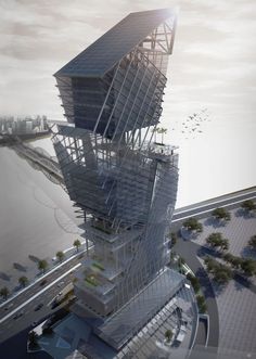 an architectural rendering of a futuristic building