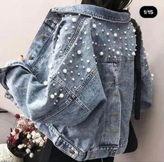 Studded Denim Jacket, Casual Denim Jacket, Beaded Jacket, Studded Denim, Short Denim, Denim Diy, Long Sleeves Coats, Denim Jacket Women