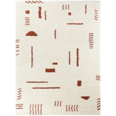 a white rug with red and brown designs on it's sides, in front of a white background