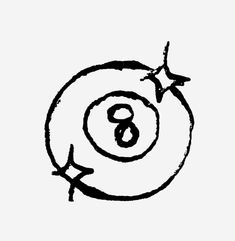 a drawing of an eight ball with two birds on top of it and the number eight in the middle