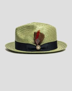 SG Straw Trilby Fedora - Avocado + Black Ornament Ribbon, Trilby Fedora, Shell Ornaments, Box Packing, Simple Tshirt, Fedora Hat, Wide Brimmed, Hat Sizes, Plastic Bag