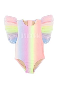 Shade Critters Sherbert Rainbow Unicorn One Piece Swimsuit Pink One Piece, Tulle Sleeves, A Unicorn, Rainbow Unicorn, Pink Flamingos, Upf 50, Ultra Violet, One Piece Swimsuit, Scoop Neck