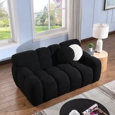 a living room scene with focus on the sofa