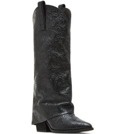 From Steve Madden&#x2C; the Sorvino-E Embossed Foldover Knee High Western Boots feature:Embossed leather upper Pull-on designFabric and synthetic liningSynthetic outsoleApprox. 13" shaft heightApprox. 14.25" standard shaft circumferenceApprox. 2.5" heel heightImported. Knee High Western Boots, Western Cowboy Boots, Dillard's, Western Boots, Boot Shoes Women, Embossed Leather, Steve Madden, Knee High, Bootie Boots