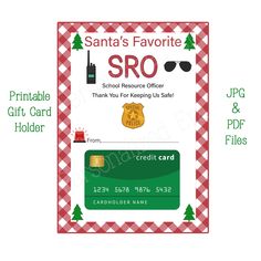 santa's favorite sro gift card with the words, printable or printed