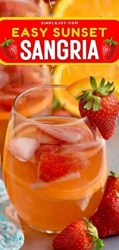 This Sunset Sangria recipe is a summer cocktail recipe that's made with orange, strawberry, and rum! It will quickly become a favorite! Don't miss out on this sangria recipe! Sangria With Frozen Fruit, Orange Wine Cocktails, Rum Sangria Recipe, Sangarita Recipe, Sangria Recipes Easy, Sweet Sangria Recipe, Orange Sangria Recipes, Tequila Sangria, Easy Sangria