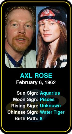 the poster for axl rose and his daughter, sun sign aquarius moon signs unknown chinese sign water tiger birth path